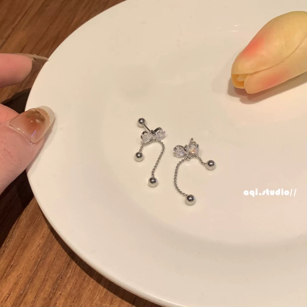 铜合金耳饰 AL6087 简约精致金属链条百搭耳环