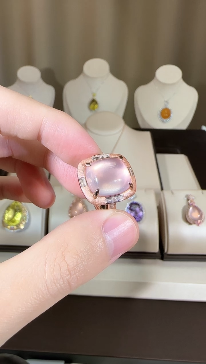 【闪购商品】芙蓉石戒指银S925镶嵌14*12mm粉水晶