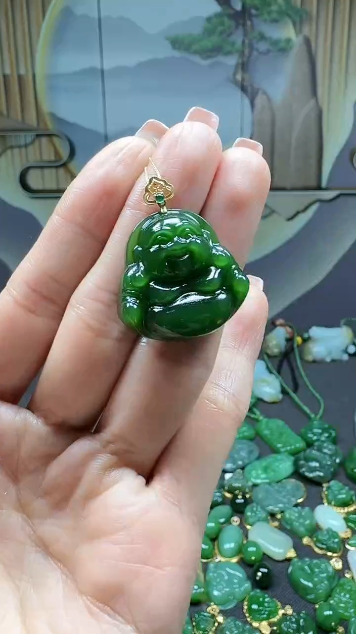 【闪购商品】和田玉挂件18K金镶嵌1