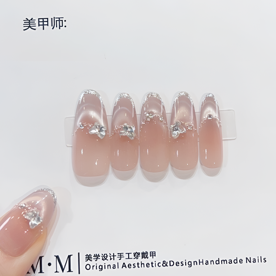 【一封情书】新款手工高端穿戴甲显白银色色猫眼四季流行气质可拆卸