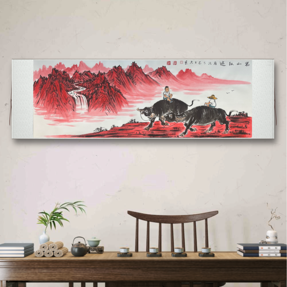 于子泉《万山红遍》六尺卷轴