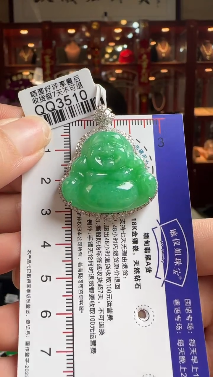 【闪购商品】翡翠颈饰18K金镶嵌QQ3510阳绿佛公