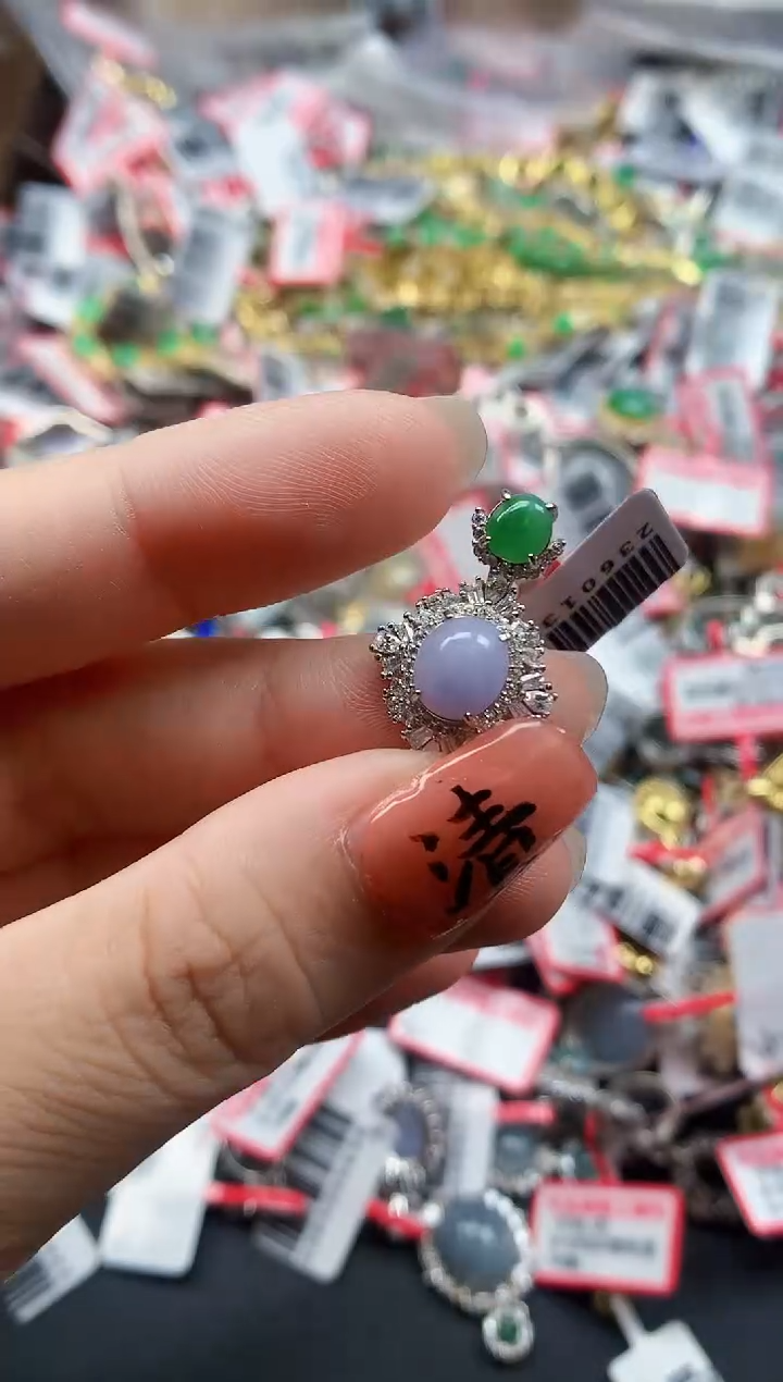 银S925镶嵌戒指翡翠天然A货缅甸翡翠