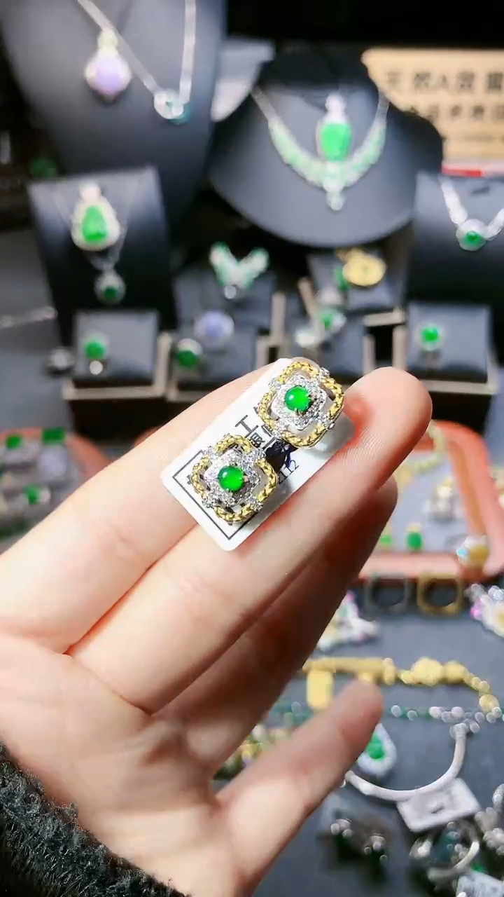 【闪购商品】翡翠耳饰银S925镶嵌耳饰