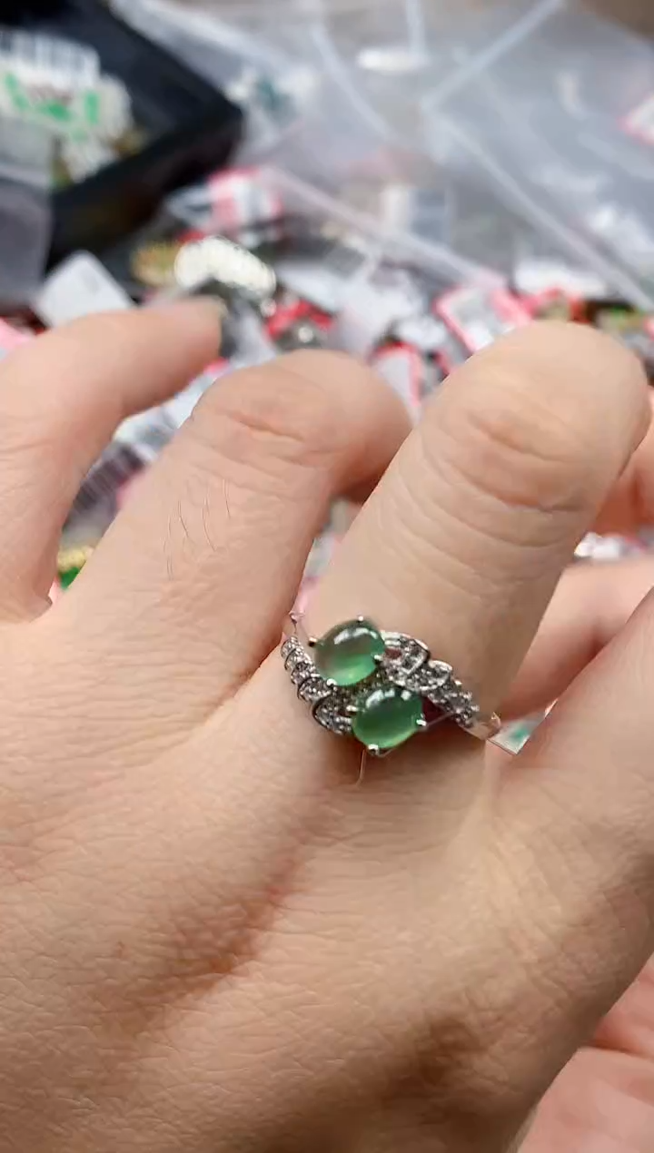 银S925镶嵌戒指翡翠天然A货缅甸翡翠