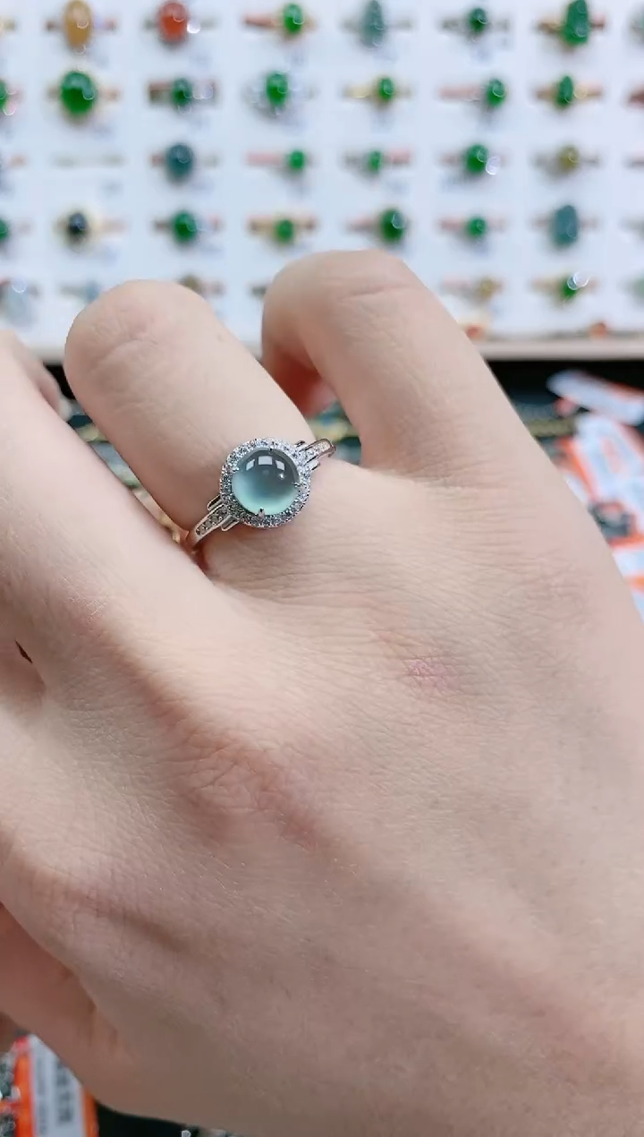 翡翠戒指银S925镶嵌天然翡翠