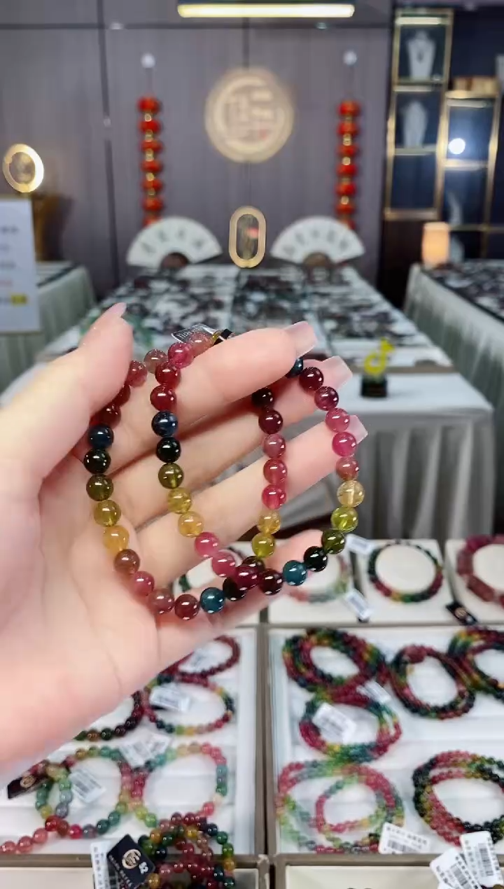 未镶嵌老矿碧玺彩虹单圈手串6mm+碧玺hon多样性发货一条