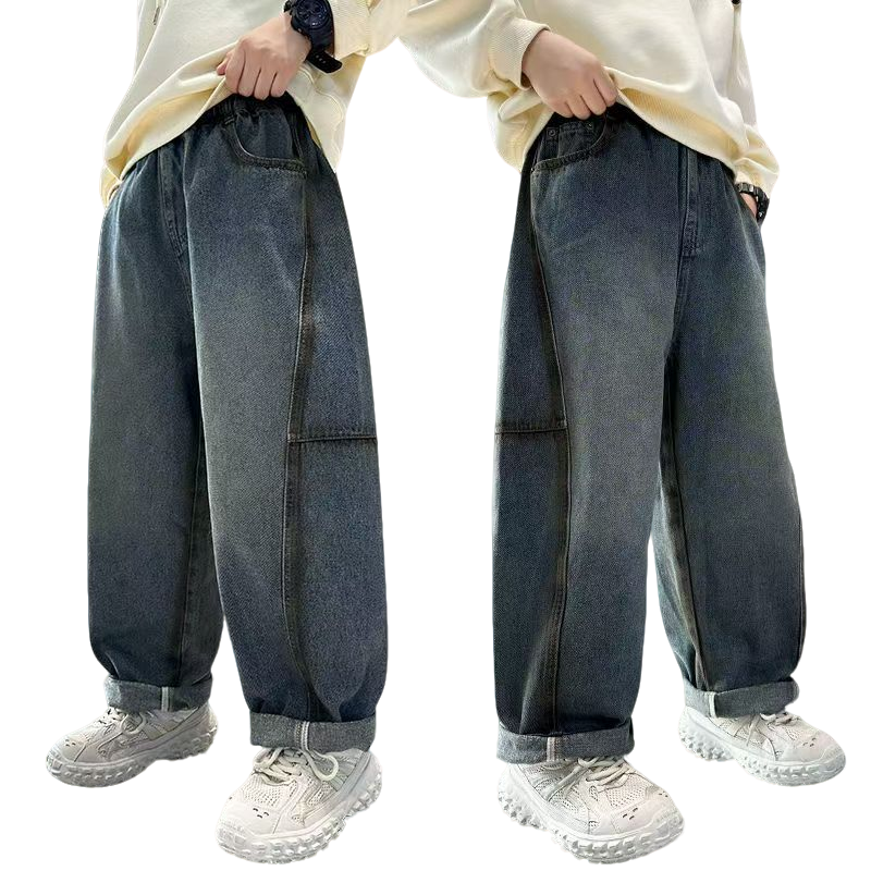 冬款加绒超暖大童高街风直筒休闲韩版牛仔裤