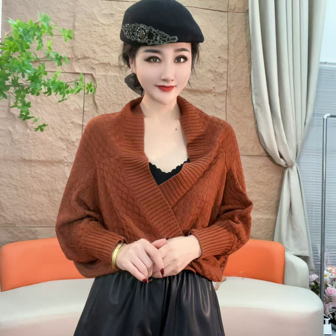 9102【凡家衣橱】针织毛衣长袖毛针织衫女装网红常规款包袖休闲短款