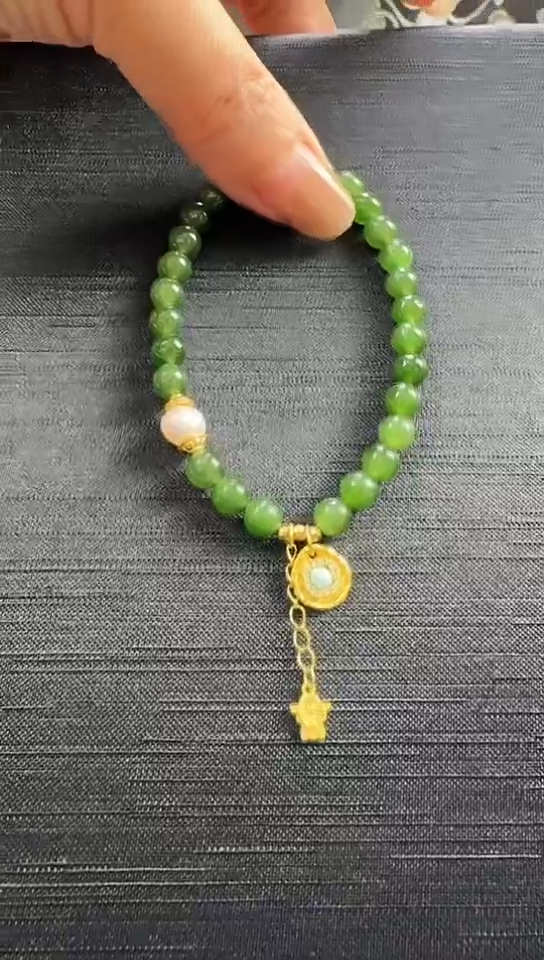 【闪购商品】和田玉（碧玉）手链银S925镶嵌和田玉