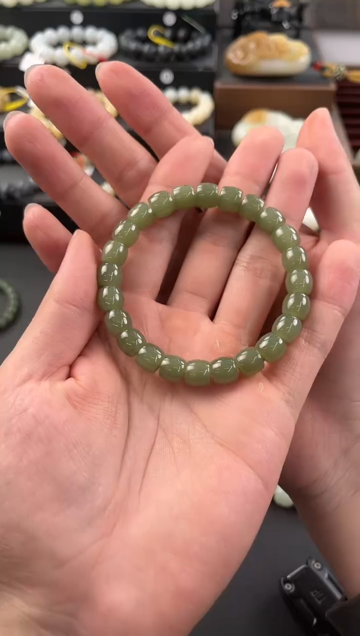 和田玉未镶嵌手串若羌青黄口直切手串卡9微色差
