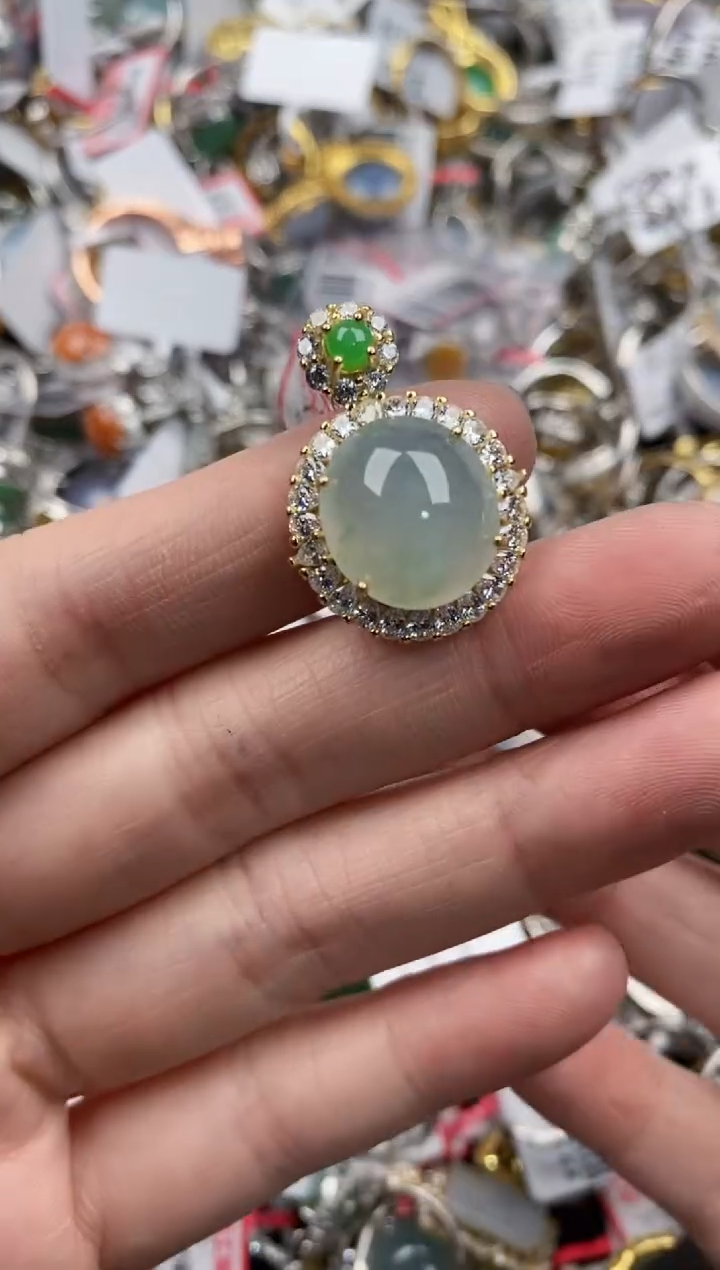 银S925镶嵌戒指翡翠666   1