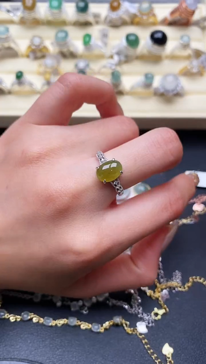 【闪购商品】翡翠戒指银S925镶嵌缅甸翡翠2 6+1