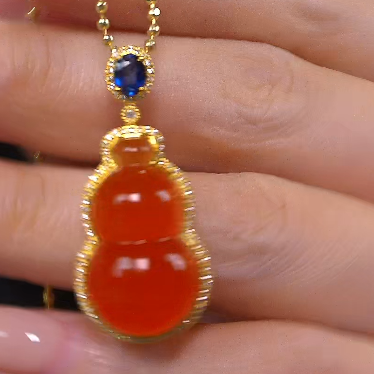 【婧婧精选】臻品 · 18K金南红冰红葫芦吊坠 ≈13MM+ 