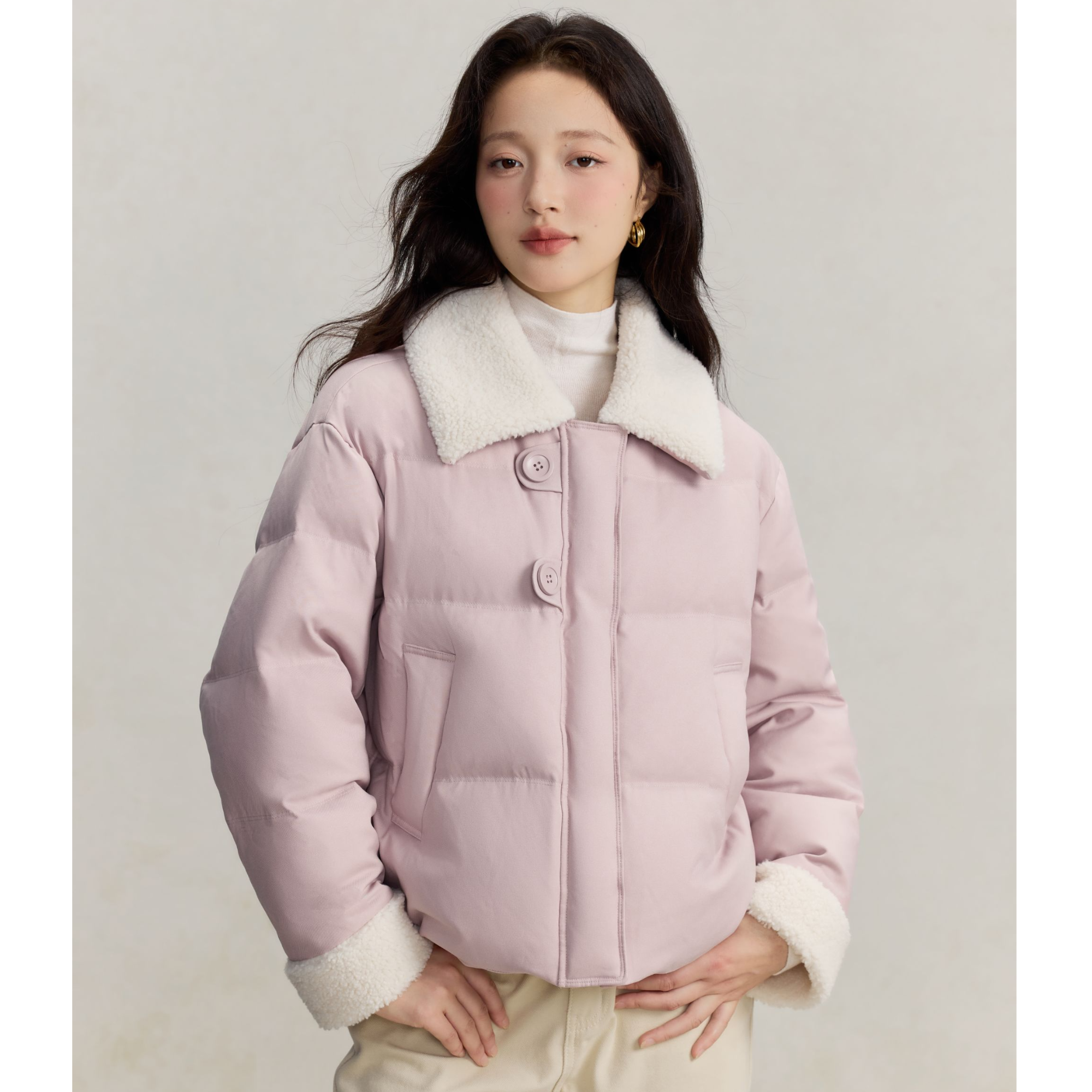 【重百优选】25冬防钻绒设计感毛织翻领羽绒服百搭保暖短外套女