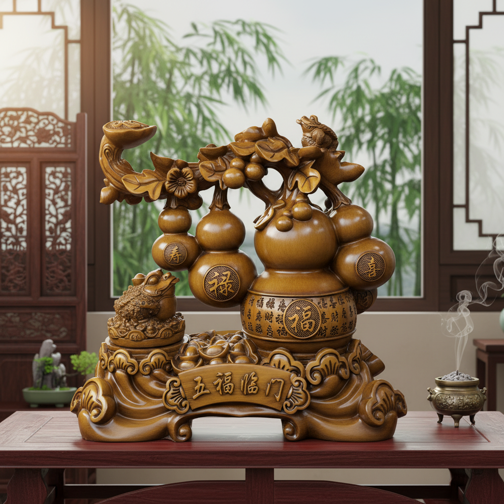 【五福临门】BZ旋转金蟾葫芦招财摆件客厅中式酒柜装饰乔迁新居礼品