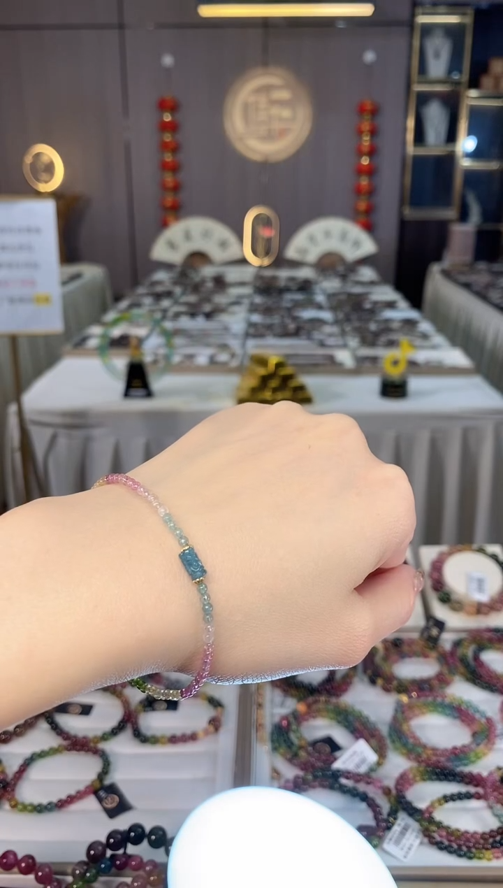 未镶嵌老矿碧玺单圈手链2mm+碧玺dan多样性发货一条