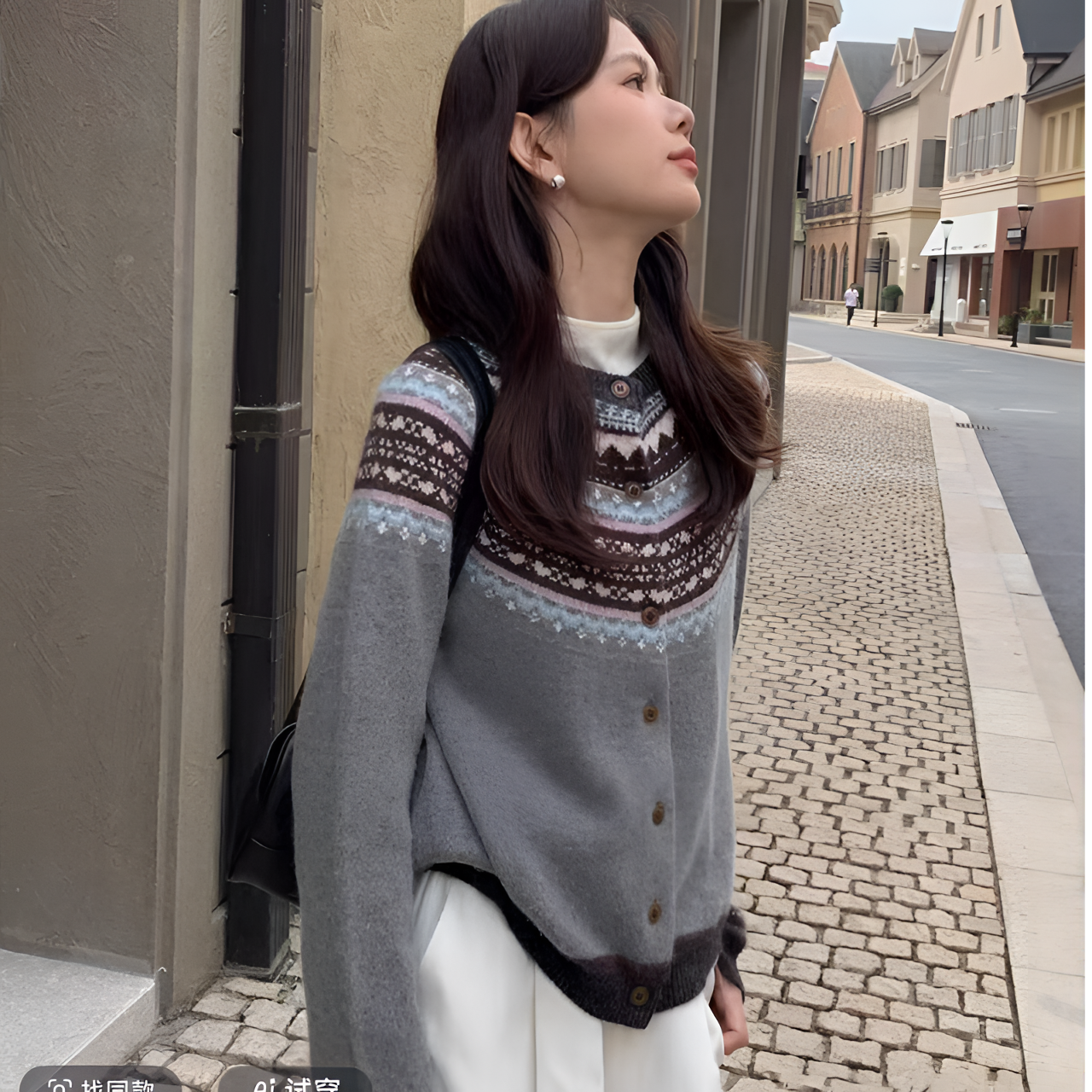 2025插肩袖气质时尚女装设计感厚款提花费尔岛开衫圆领复古百搭