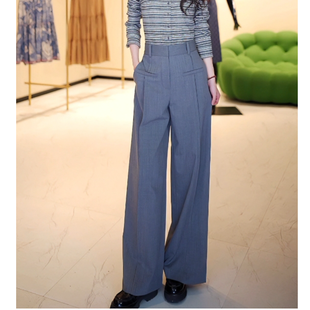 【超模裤】AMASS/阿玛施新款时尚简约直筒百搭高腰阔腿裤5100375