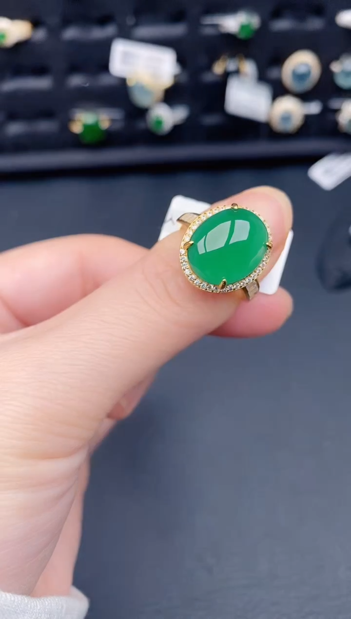 银S925镶嵌戒指翡翠天然a货翡翠170