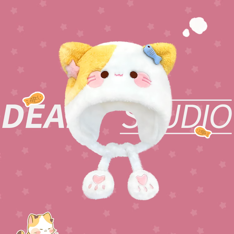 可爱猫咪毛绒帽子女秋冬季保暖防寒骑行加厚学生甜美包头雷锋帽LU