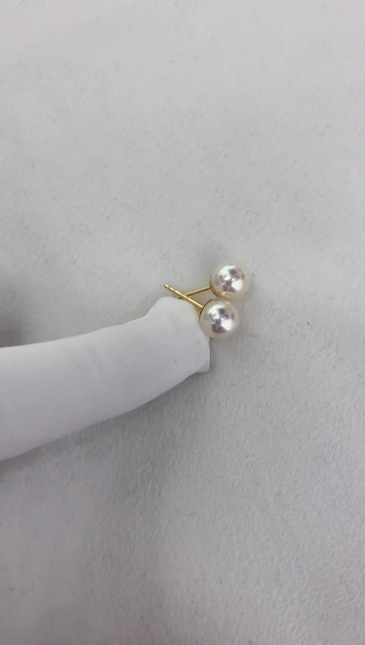 【闪购商品】海水珍珠耳饰18K金镶嵌8-8.5素钉