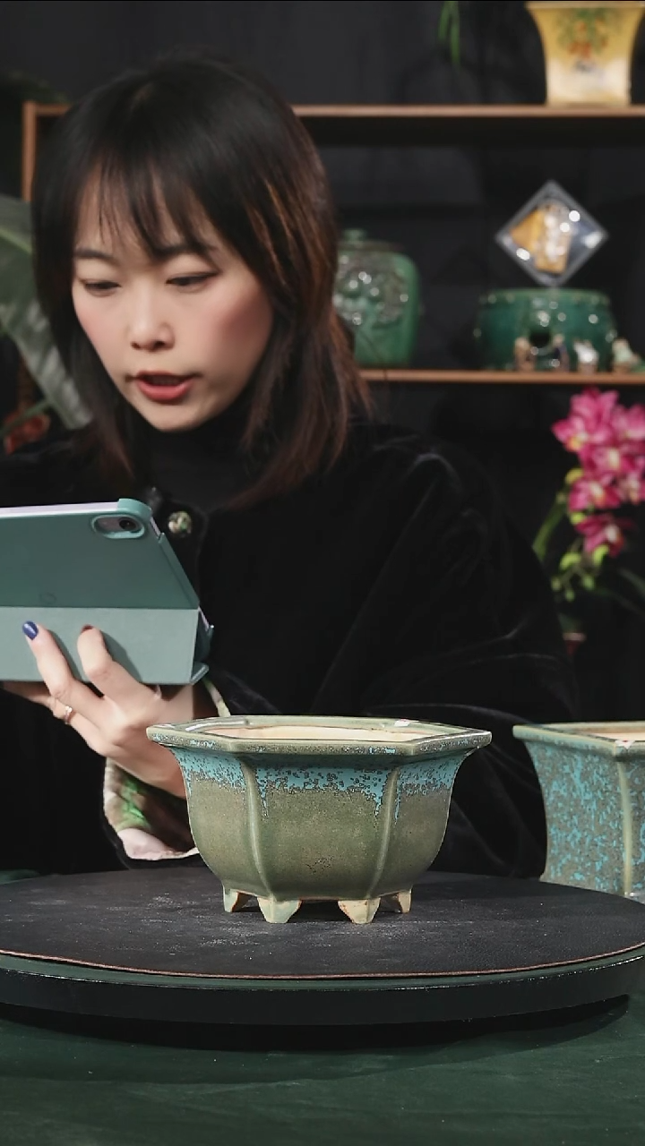 【陶一峰石湾花盆】7寸六角盆随机釉面