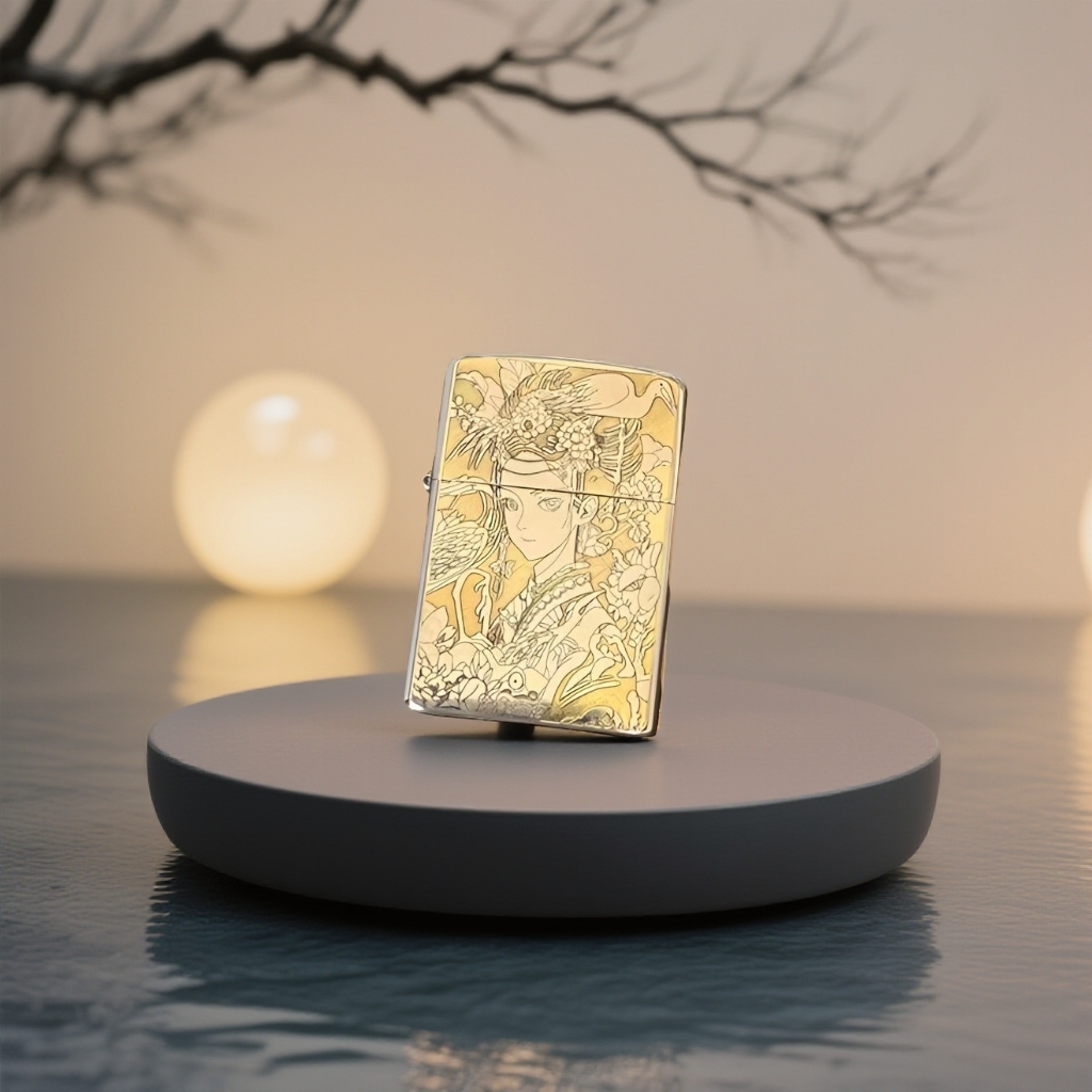 白镍双面精雕刀马旦砂轮打火机【全新机无煤-油】