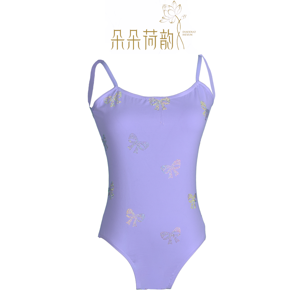朵朵荷韵紫色带钻小蝴蝶吊带体服（小晒痕）