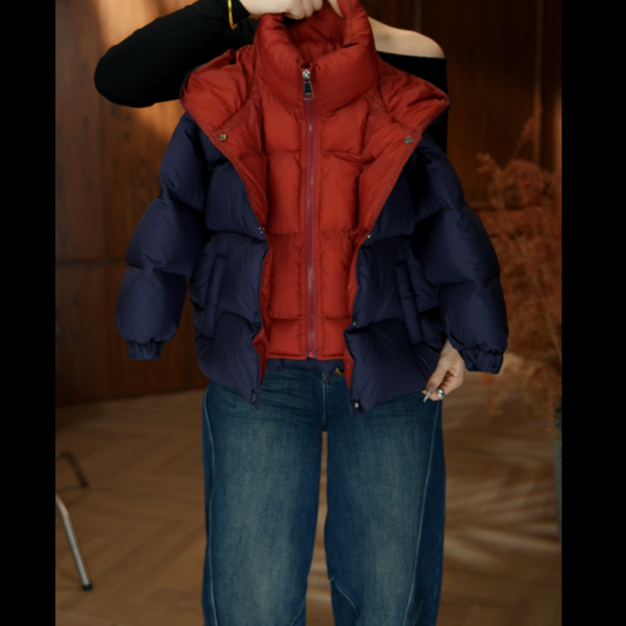 【MB】2025新款假两件双拼秋冬加厚保暖户外休闲羽绒服立领