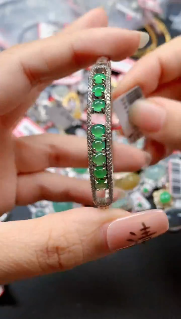 银S925镶嵌戒指翡翠天然A货缅甸翡翠