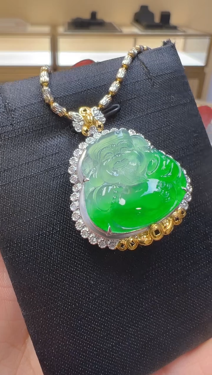 【闪购商品】翡翠吊坠(不含链)18K金镶嵌天然翡翠A货