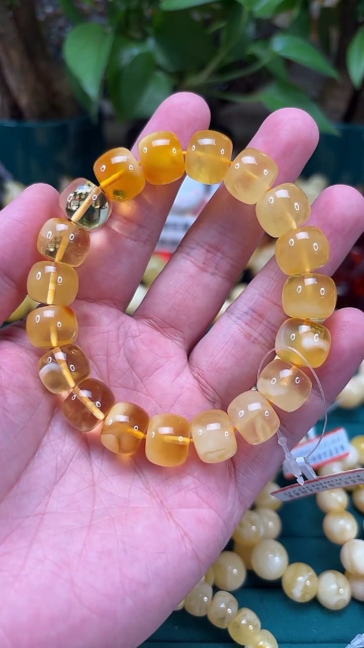 手链蜜蜡未镶嵌p14 荧光妖孽精工老型 25.35克 13+mm