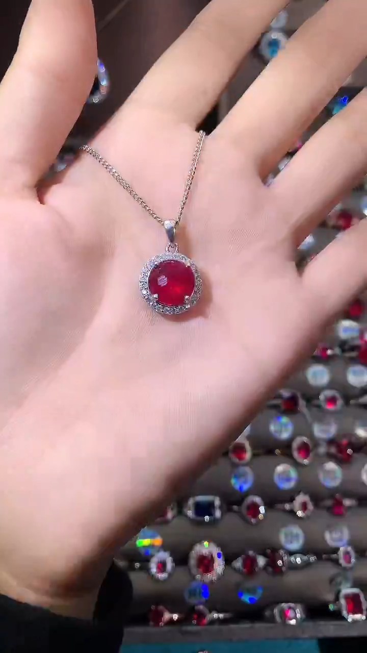 无坠链均925银鸽血红色吊坠