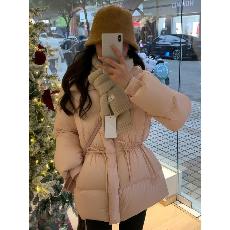 韩版气质收腰显瘦羽绒服女2025冬季新款中长款连帽白鸭绒保暖外套