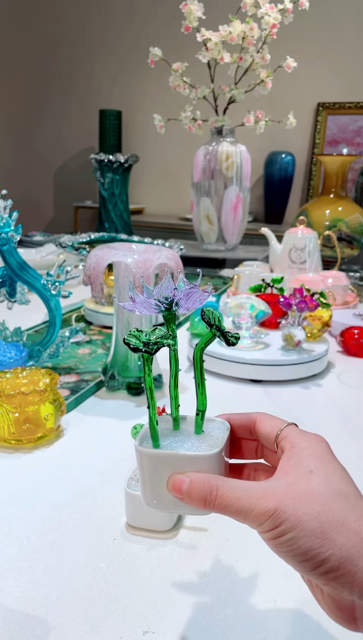 【闪购商品】琉璃手工艺品    荷花迷你小盆栽