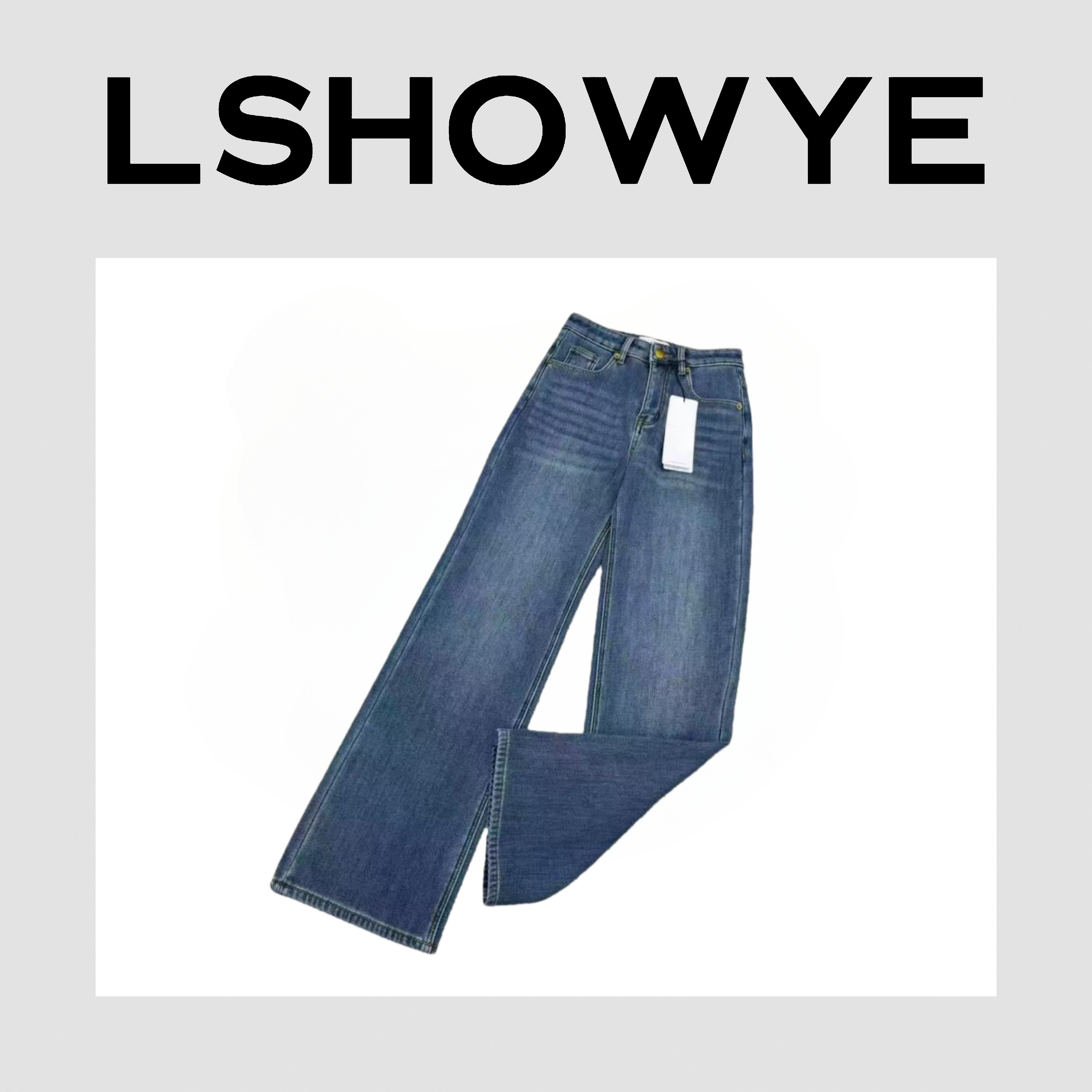 LSHOWYE｜刺绣字母口袋直筒牛仔裤f21122