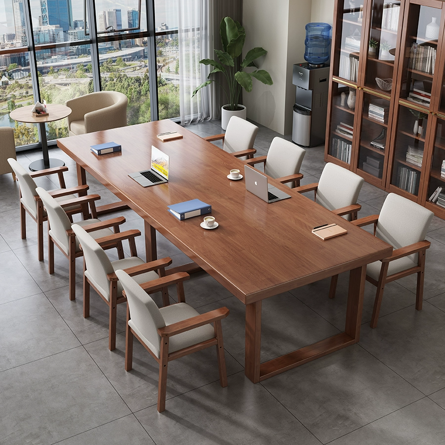 大型实木会议桌简约现代图书馆书桌长桌办公桌电脑桌大板桌实木