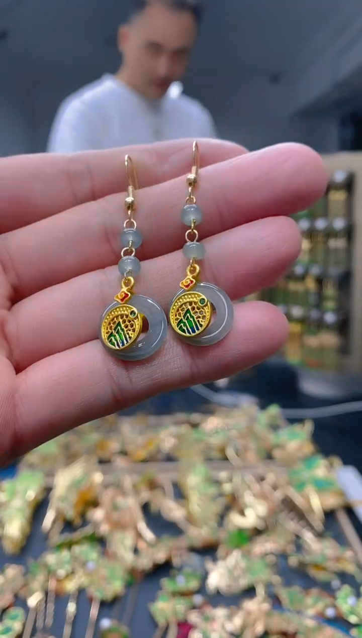 【闪购商品】翡翠耳饰合金92翡翠耳钩