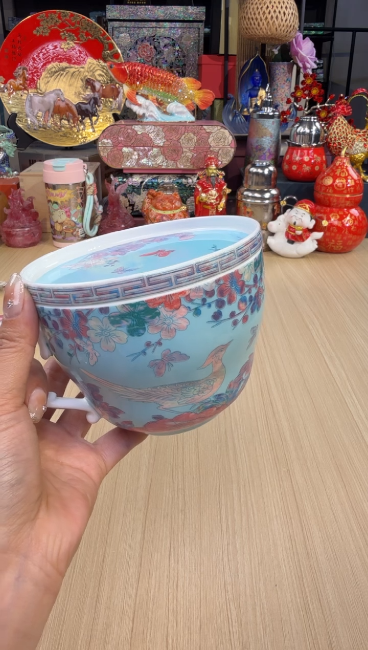  218灵羽和鸣带盖早餐杯-蓝色 