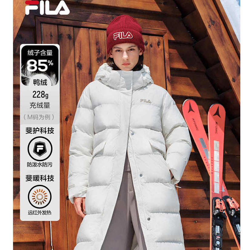 FILA-RGB羽绒斐乐女子长款羽绒服2025冬新款防泼水保暖外套