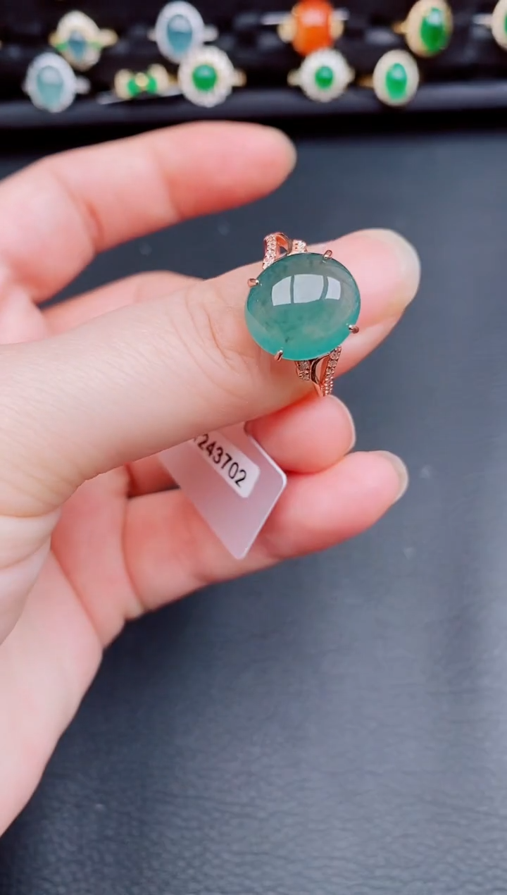 【闪购商品】翡翠戒指银S925镶嵌天然a货翡翠89