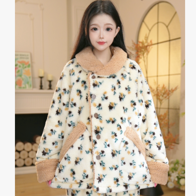 M秋冬新款厚款长袖家居服高颜值柔软睡衣套装