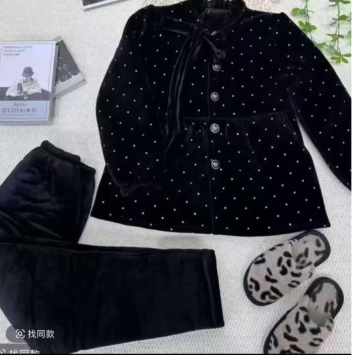 【可外穿】三层加绒夹棉加厚亮晶晶小香风家居服上衣套装保暖新款