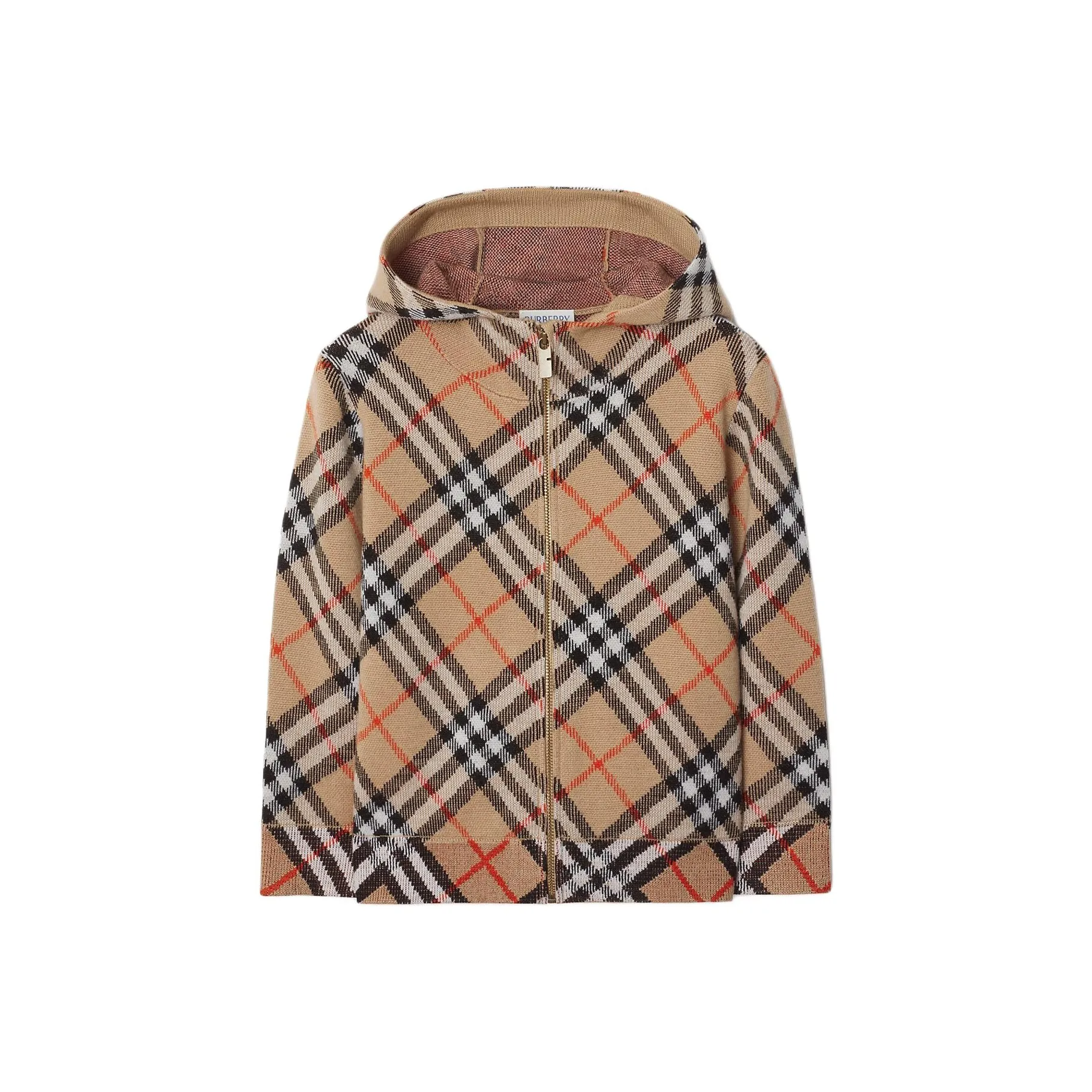 未使用 BURBERRY/博柏利 条纹连帽拉链长袖 毛衣 沙色 儿童款 ZC