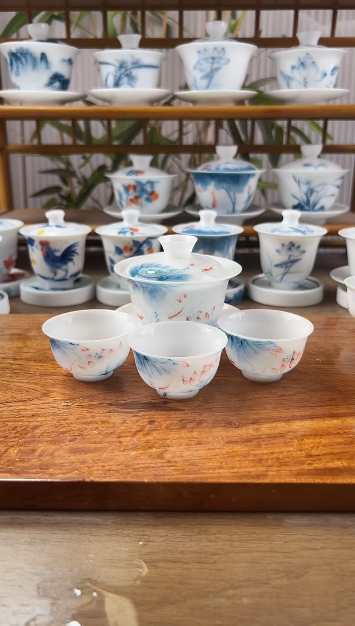 全品高冰蓝莲130ml三才盖碗+小和顺杯3个