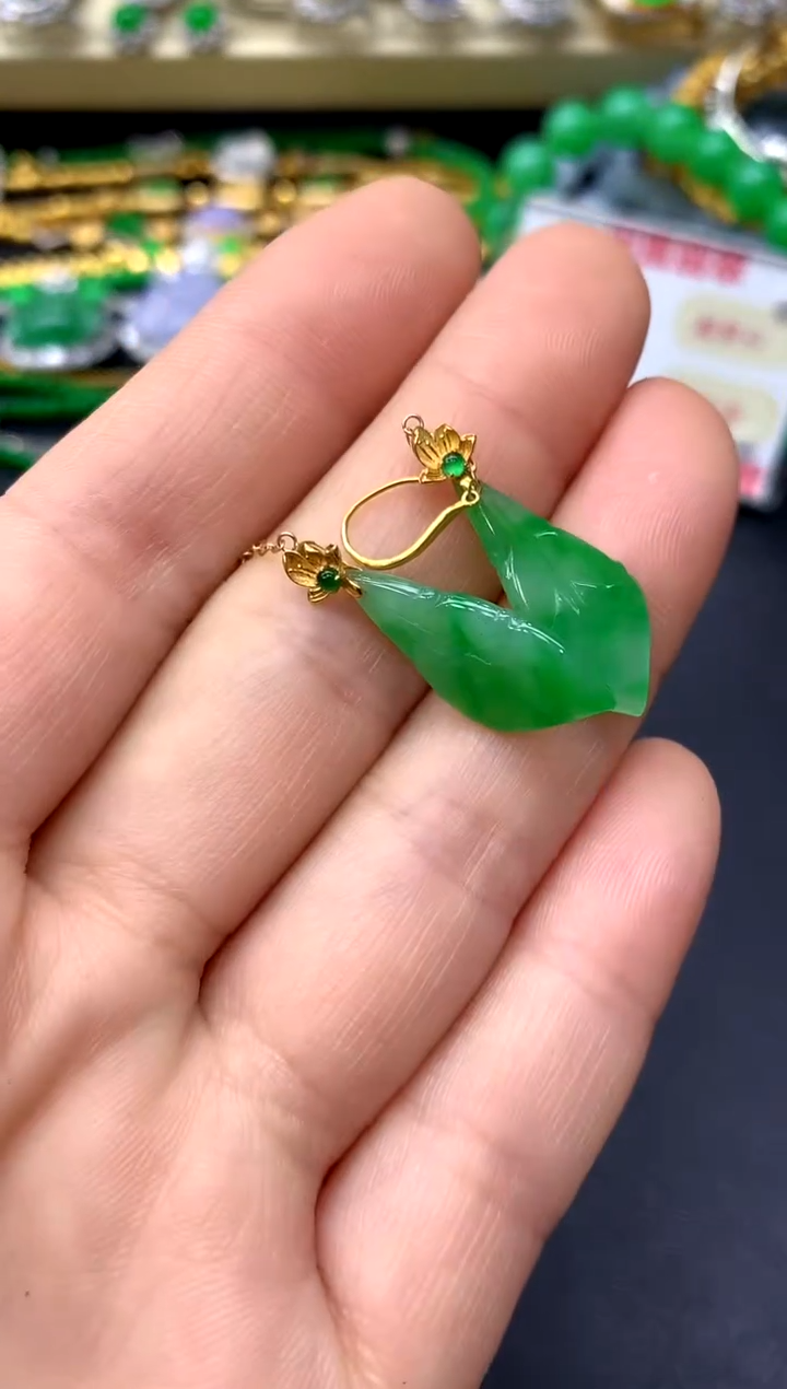 18K金镶嵌翡翠耳饰190-中国好珍宝