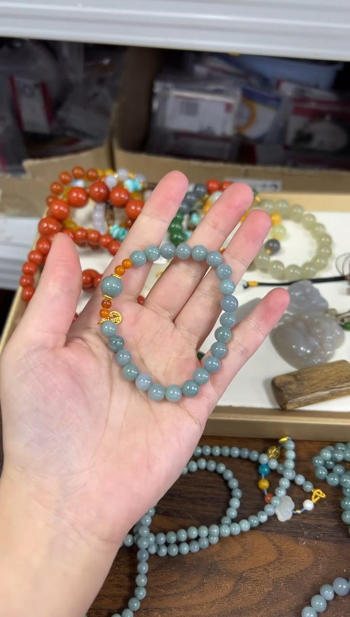 未镶嵌手链翡翠天然翡翠蜜蜡搭配款手链[0823]