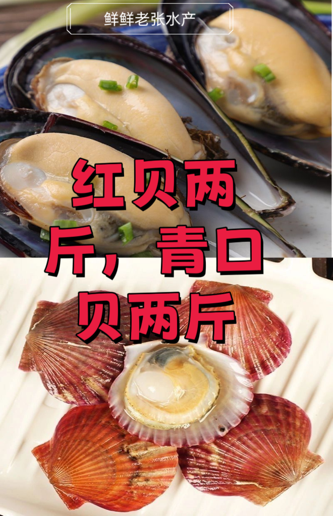 混装2.5斤小红贝（发大的）+2.5斤青口贝（发大的）免洗鲜甜肥美保鲜
