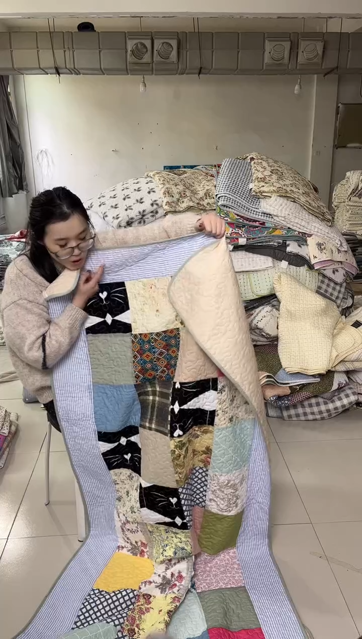 棉90*200蓝条纹百家被